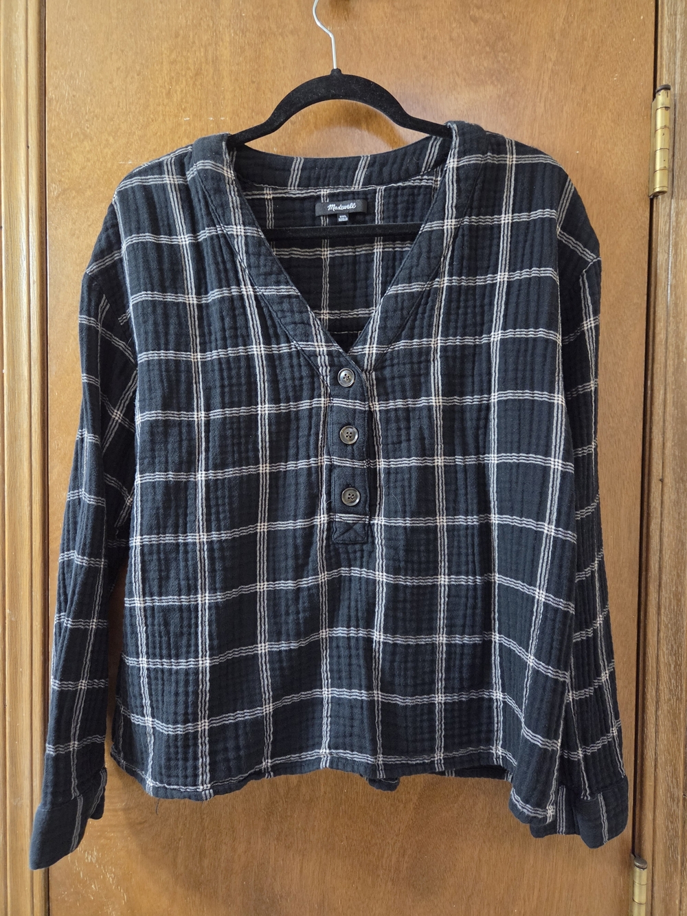 Madewell Black Plaid Button-Front Cotton Top